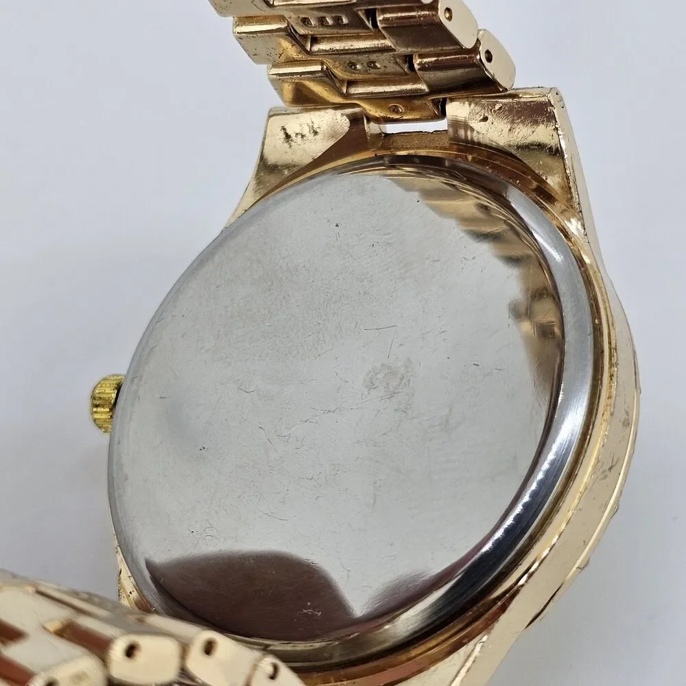 Unisex Watch 42MM Crystal Bling Gold Case Gold Band Date 7.5
